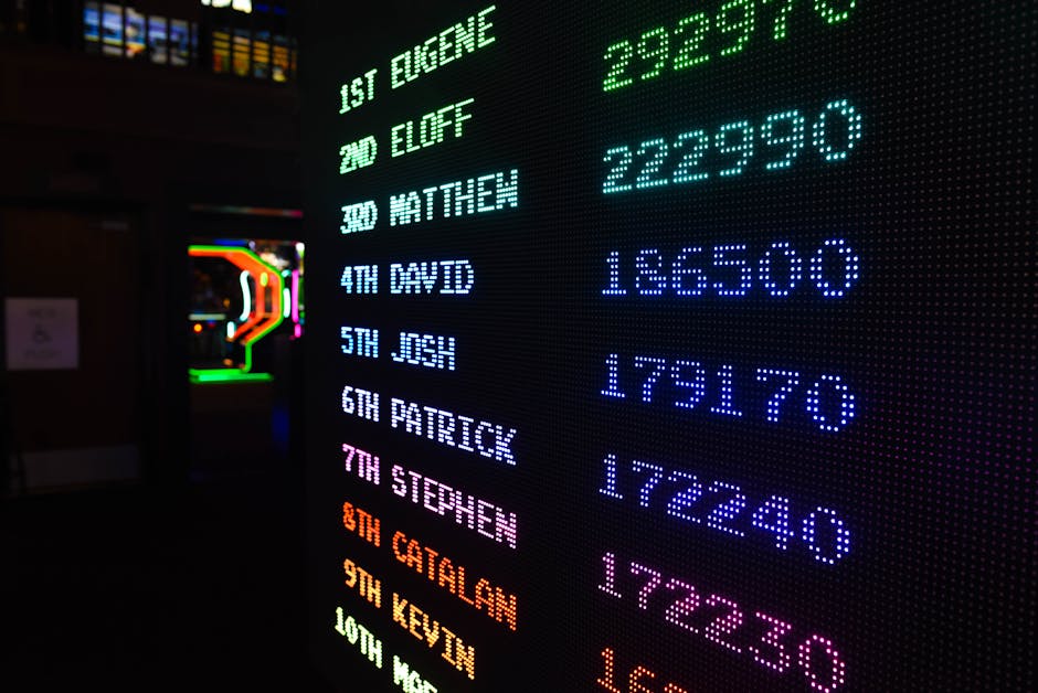 referral program gamification - Colorful illuminated arcade scoreboard displaying high scores in a vibrant gaming ambiance.